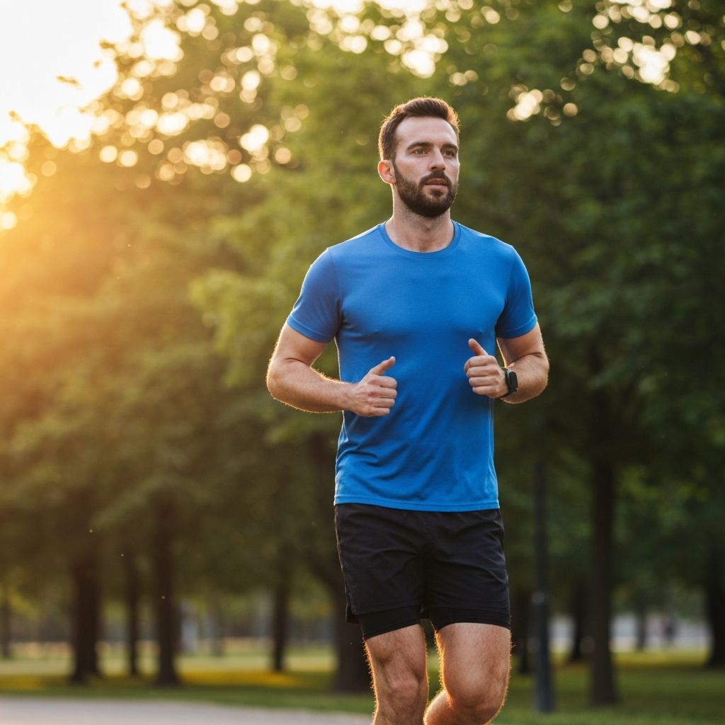 Man jogging outdoors in nature